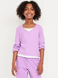 Long-Sleeve 2-In-1 Fitted Henley Top for Girls