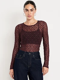 Long-Sleeve Lace Crew-Neck Top
