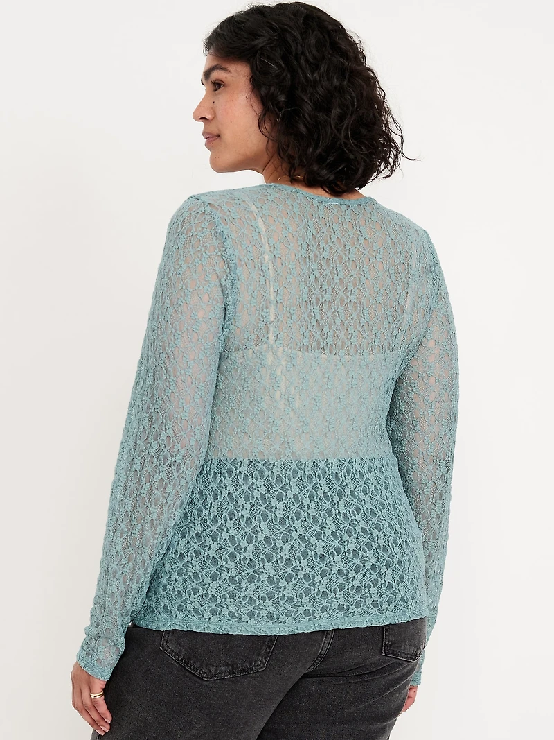 Long-Sleeve Lace Crew-Neck Top