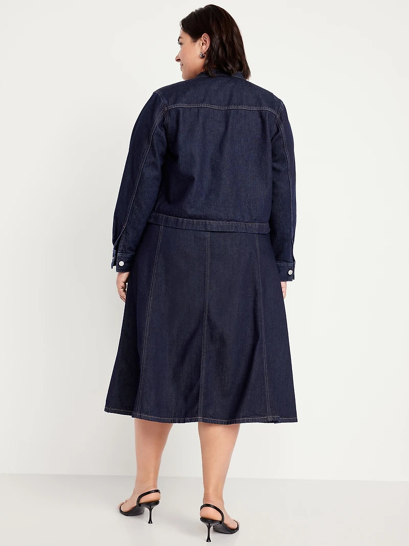 High-Waisted Jean Midi Skirt