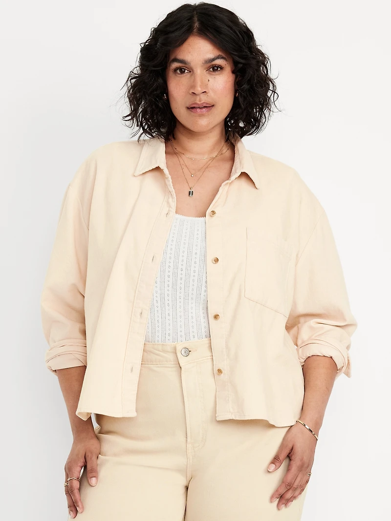 Cropped Button-Down Corduroy Shirt