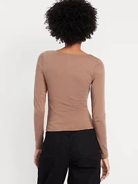 Fitted Double-Layer Scoop-Neck Top