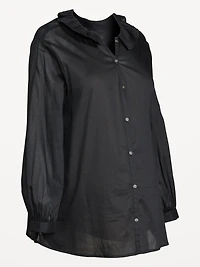 Maternity Long Sleeve Button-Down Ruffle Shirt