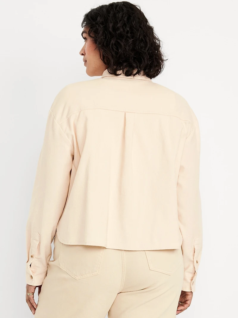 Cropped Button-Down Corduroy Shirt