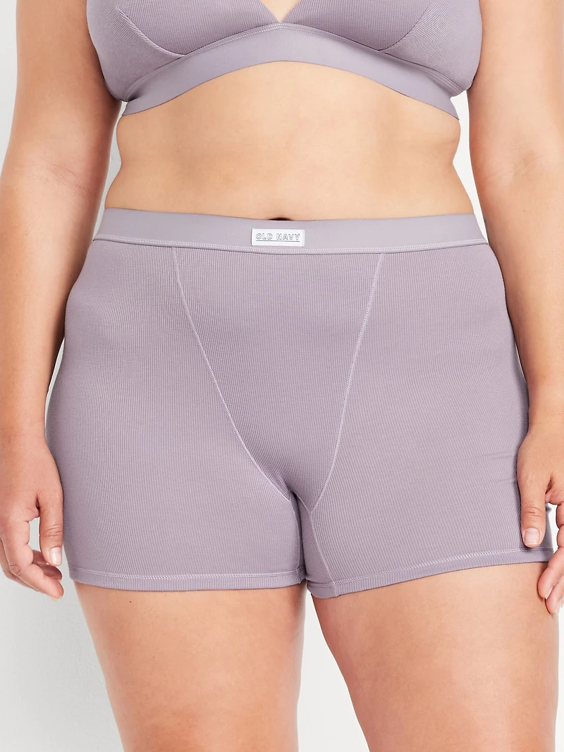 High-Waisted Ribbed Boyshort Briefs - 3-inch inseam