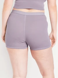 High-Waisted Ribbed Boyshort Briefs - 3-inch inseam