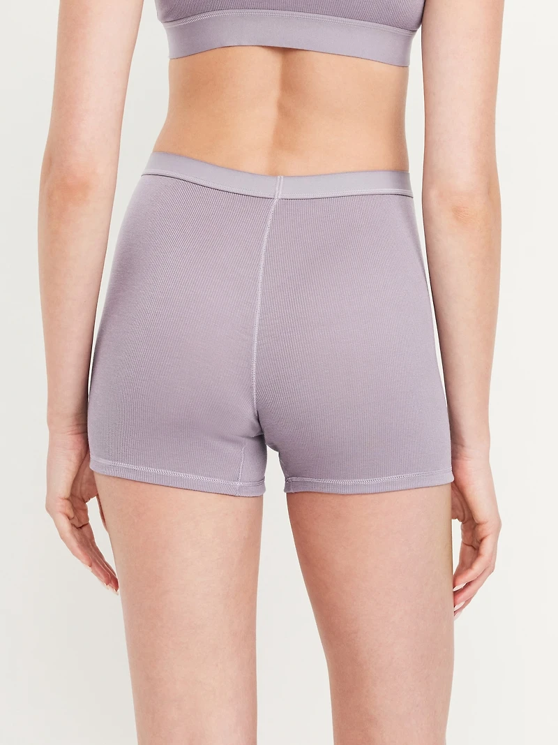 High-Waisted Ribbed Boyshort Briefs - 3-inch inseam