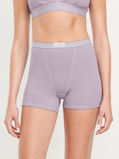 High-Waisted Ribbed Boyshort Briefs - 3-inch inseam