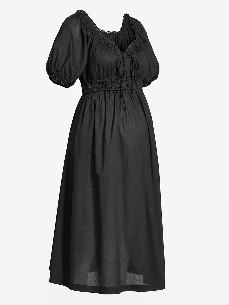 Maternity Puff-Sleeve Midi Dress