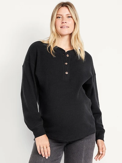Maternity Oversized Waffle Henley