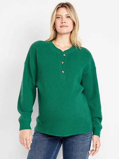 Maternity Oversized Cozy Waffle Henley Top