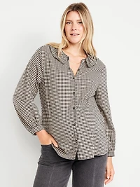 Maternity Long Sleeve Button-Down Ruffle Shirt