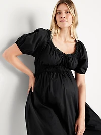 Maternity Puff-Sleeve Midi Dress