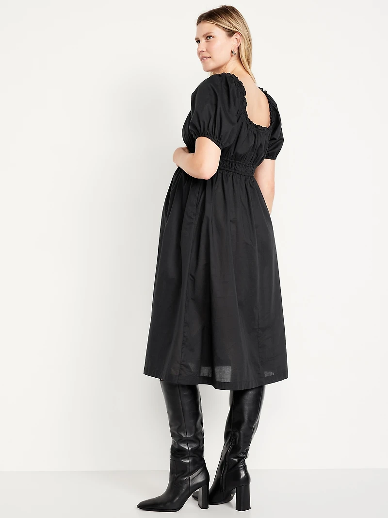 Maternity Puff-Sleeve Midi Dress