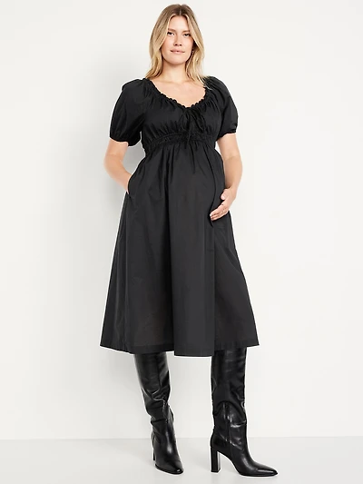 Maternity Puff-Sleeve Midi Dress