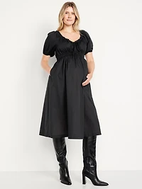 Maternity Puff-Sleeve Midi Dress