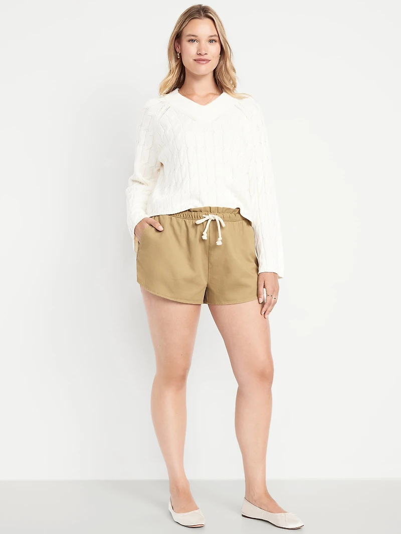 Mid-Rise Twill Volume Shorts