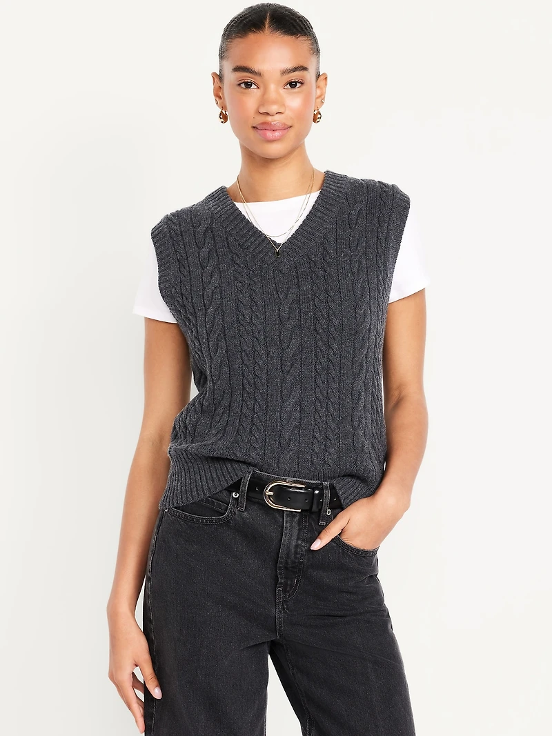 Wool-Blend Cable-Knit Vest