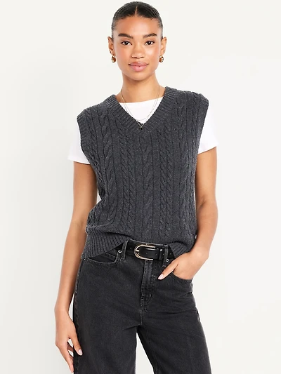 Wool-Blend Cable-Knit Vest