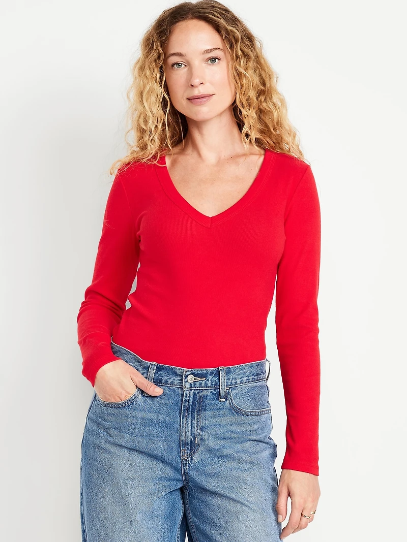 Long-Sleeve Cozy V-Neck Top