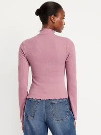 Mock-Neck Lettuce-Edge Rib Top