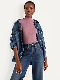 Mock-Neck Lettuce-Edge Rib Top