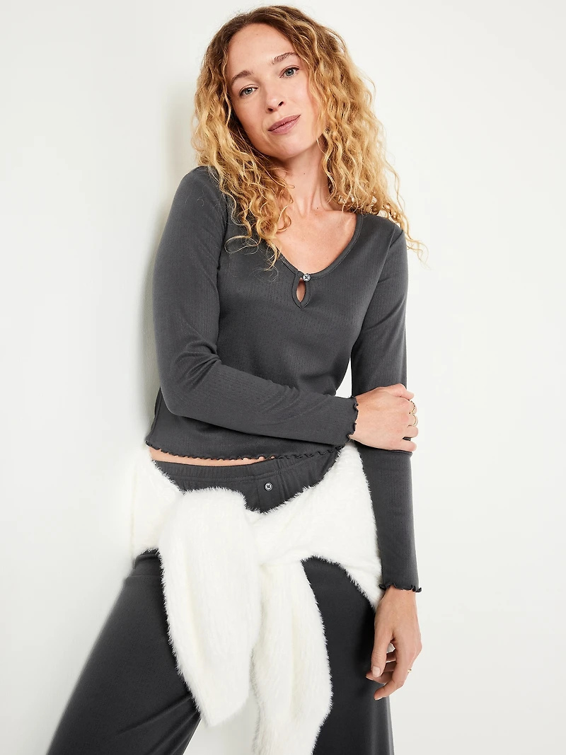 Cozy Lettuce-Edge Pajama Top