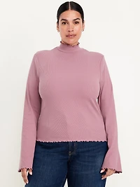 Mock-Neck Lettuce-Edge Rib Top