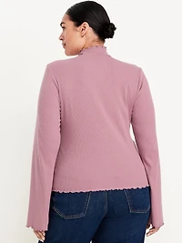 Mock-Neck Lettuce-Edge Rib Top