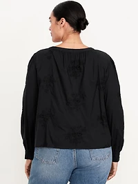 Button-Down Embroidered Top