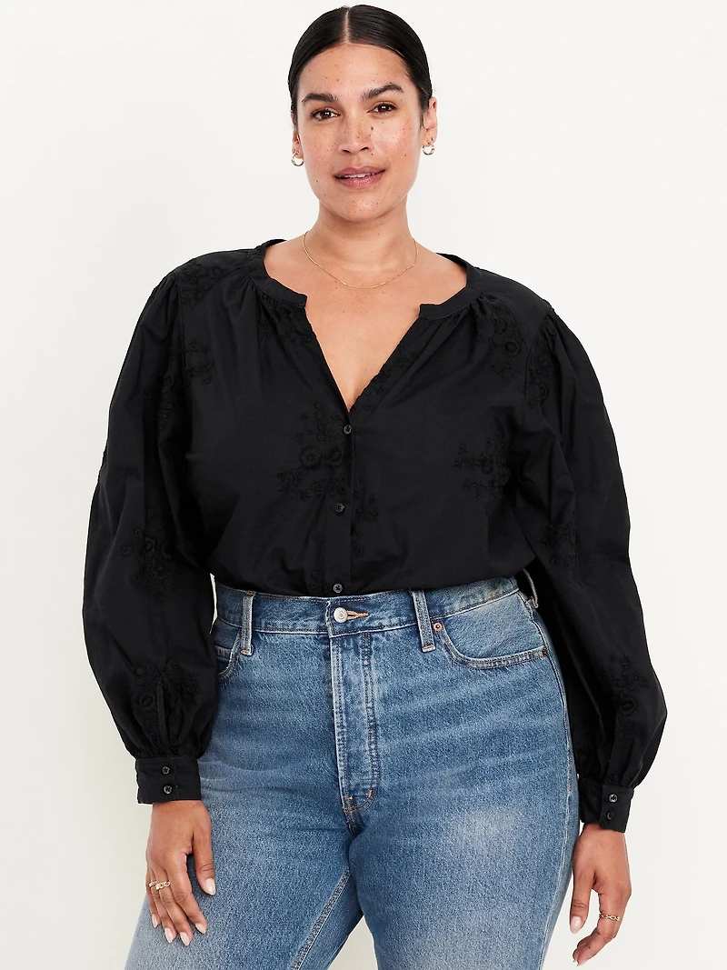 Button-Down Embroidered Top