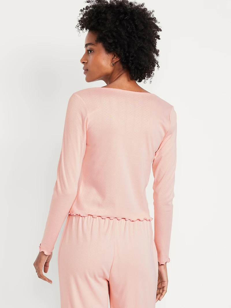 Cozy Lettuce-Edge Pajama Top