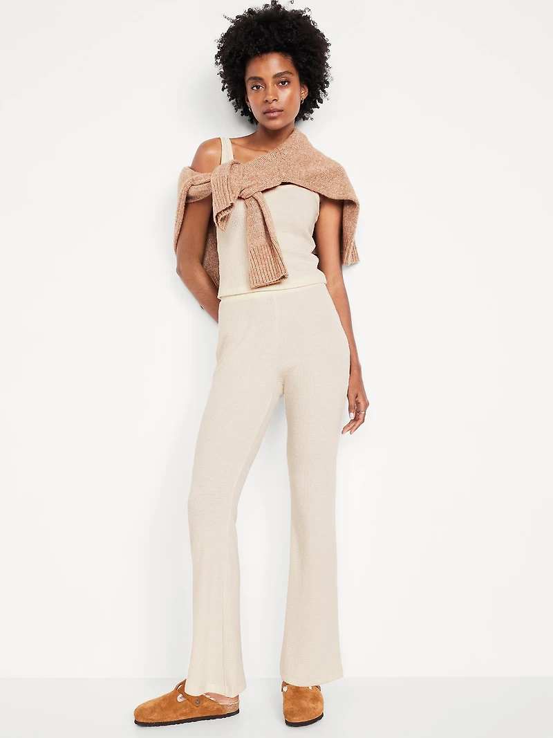 High-Waisted Cozy Waffle Flare Pants