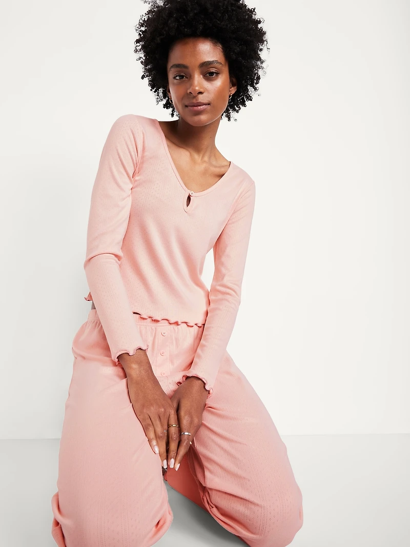 Cozy Lettuce-Edge Pajama Top
