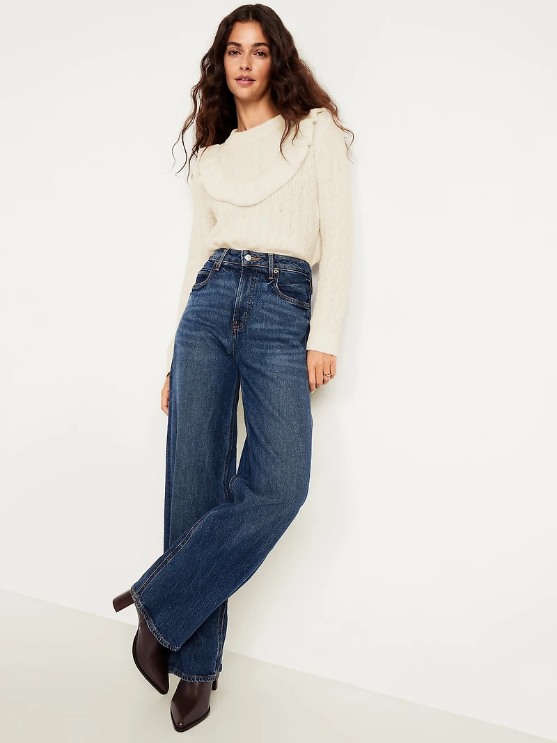 Wool-Blend Cropped Ruffle Sweater