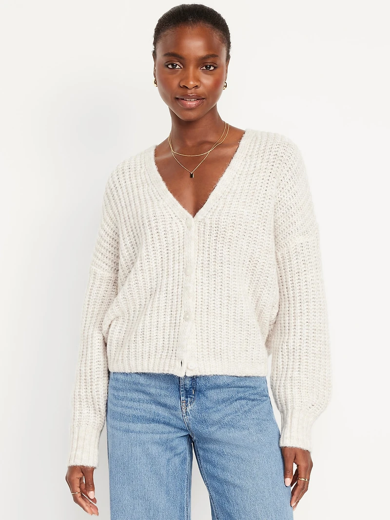 Wool-Blend Shaker-Stitch Cardigan Sweater