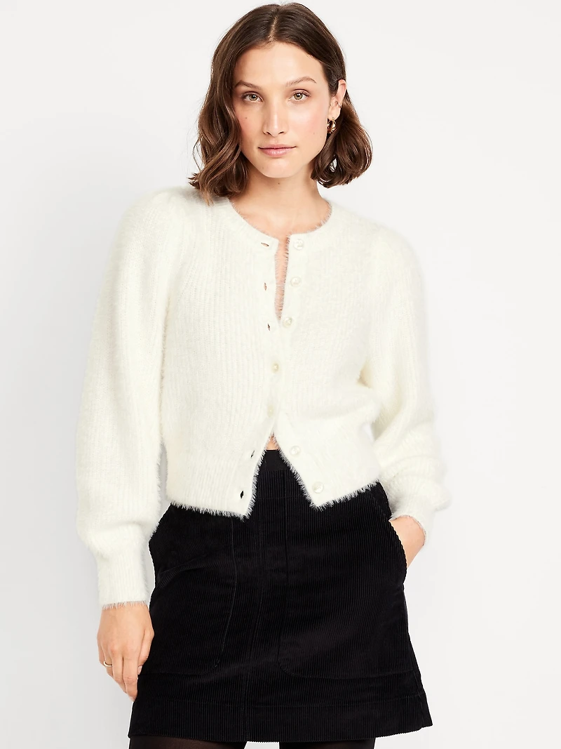 Cropped Eyelash Cardigan Sweater