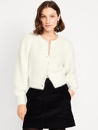 Cropped Eyelash Cardigan Sweater