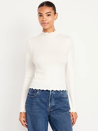 Mock-Neck Lettuce-Edge Rib Top