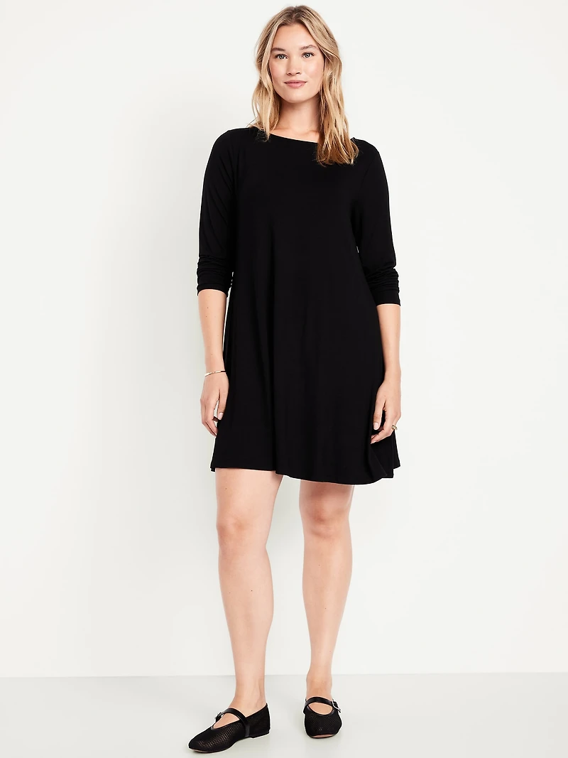 Long-Sleeve Mini Swing Dress