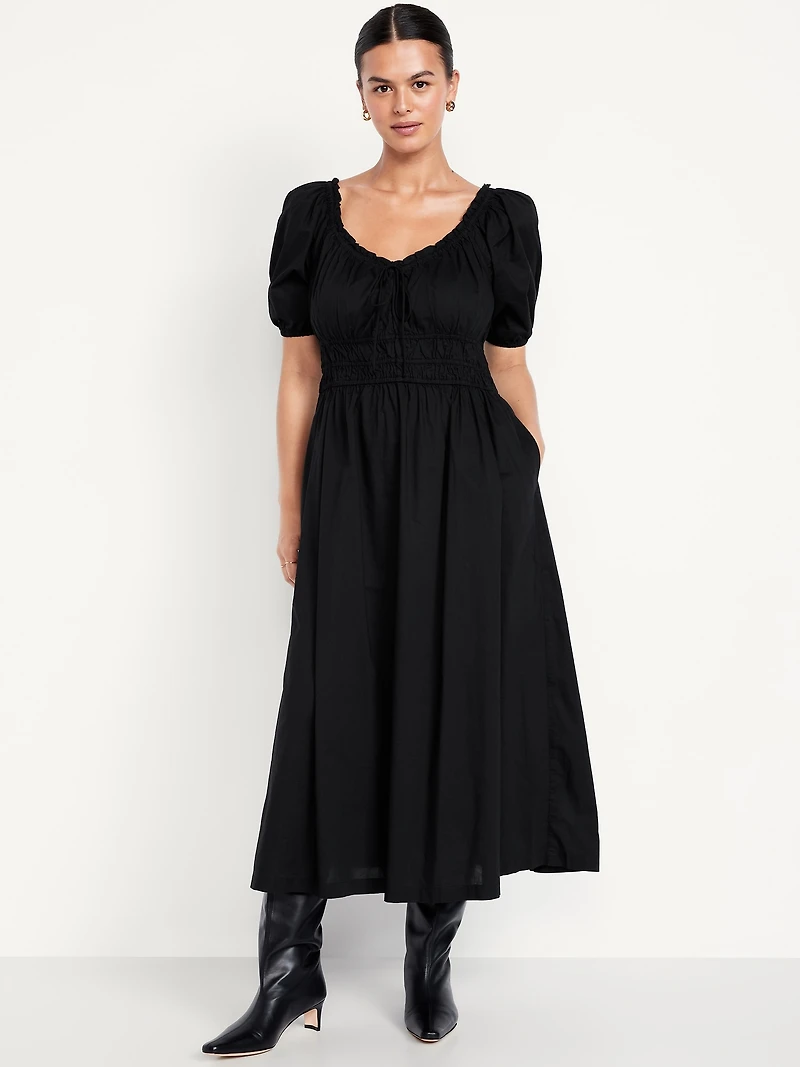 Fit & Flare Puff-Sleeve Midi Dress