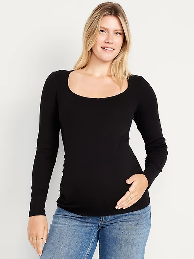 Maternity Long-Sleeve Trapeze-Neck T-Shirt