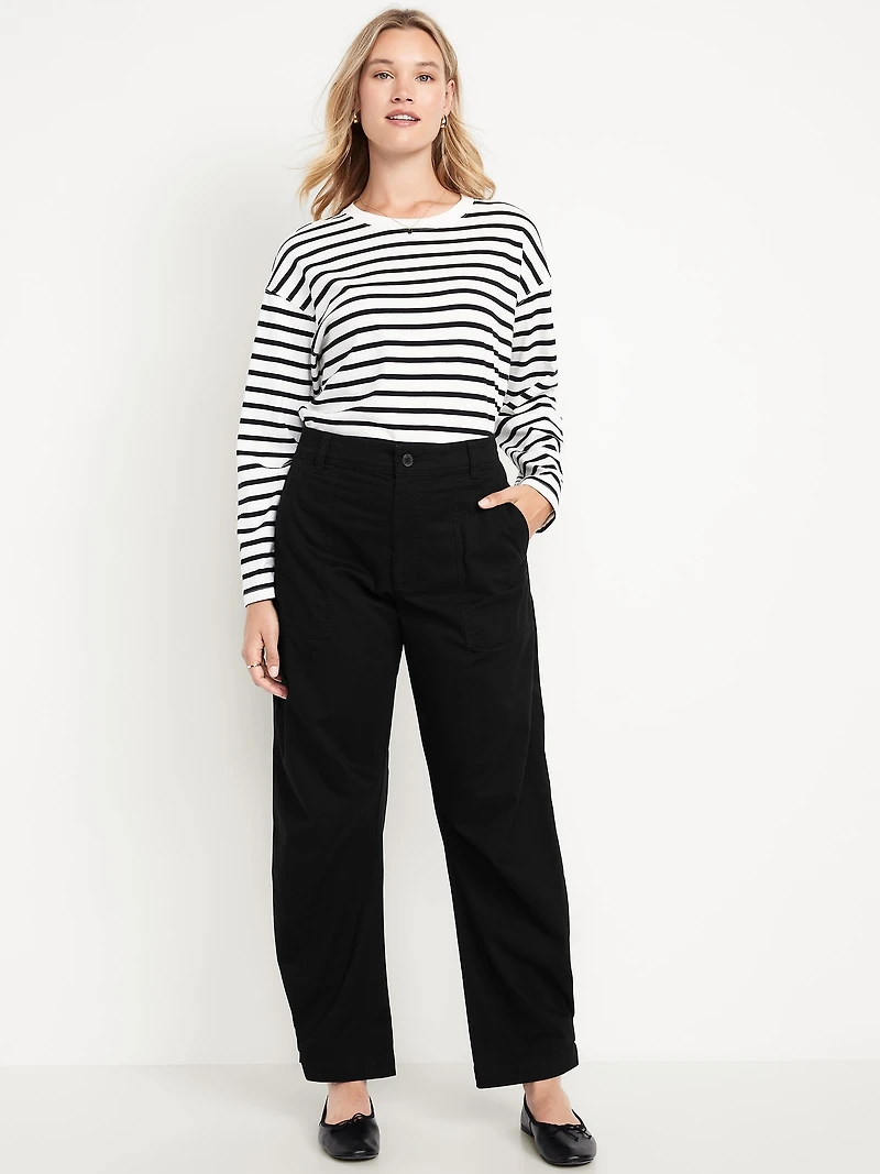Mid-Rise Twill Barrel Pants