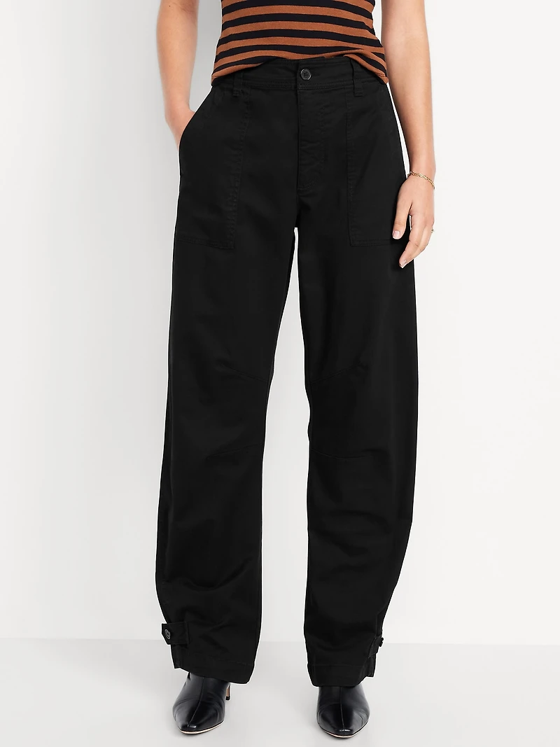 Mid-Rise Twill Barrel Pants