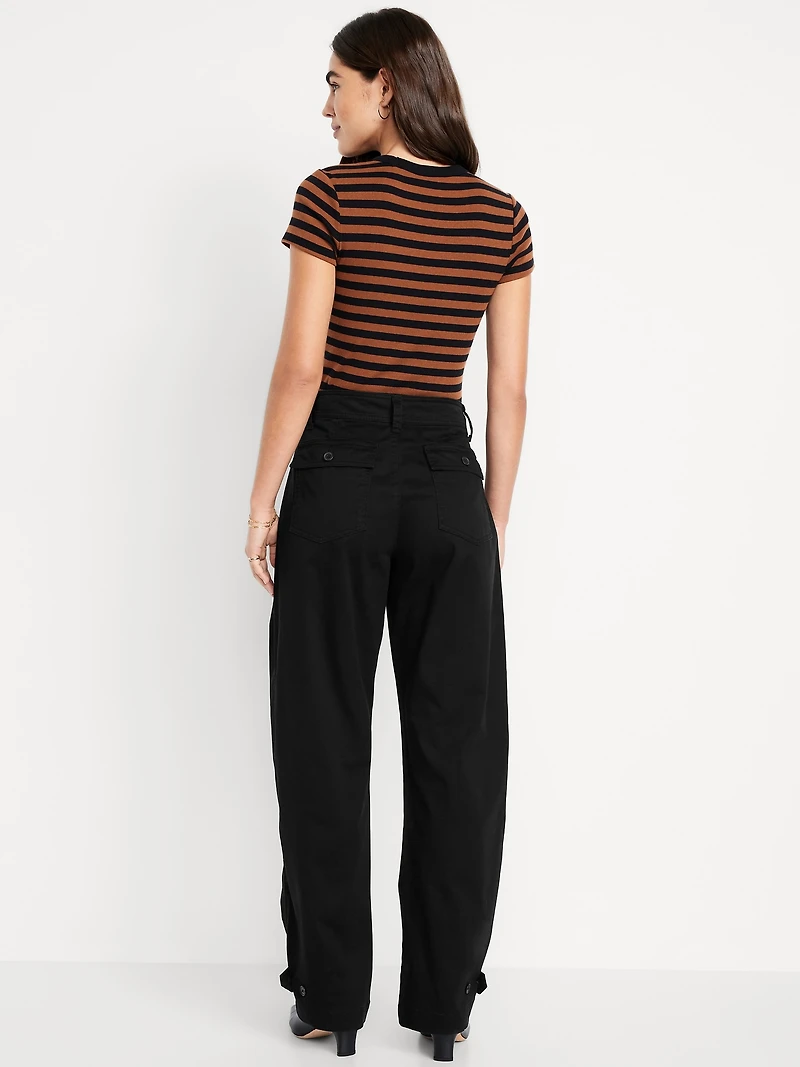 Mid-Rise Twill Barrel Pants