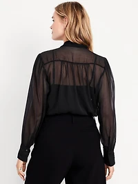 Long-Sleeve Tie-Neck Chiffon Top