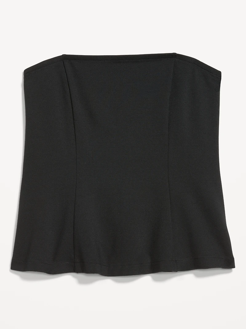 Ponte-Knit Cropped Peplum Tube Top