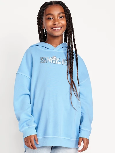 Oversized Graphic Tunic Pullover Hoodie for Girls