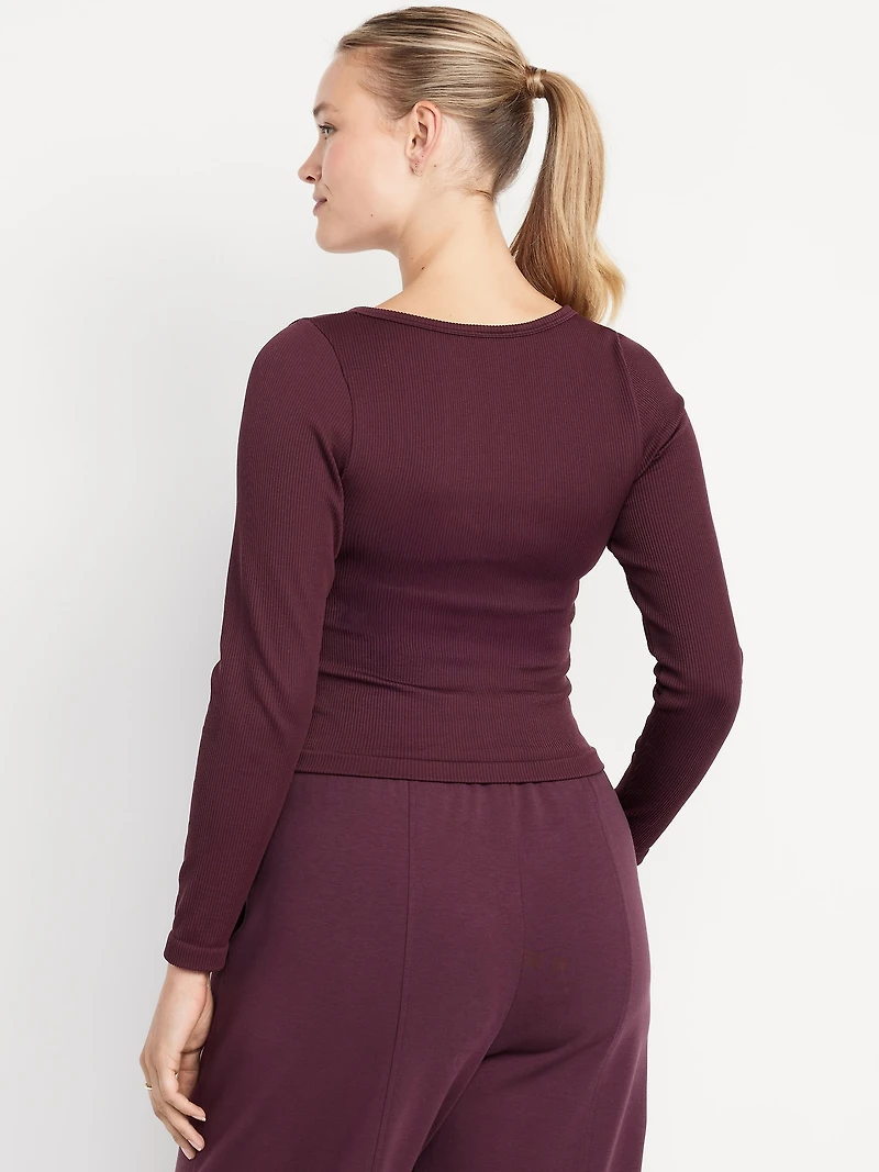 Exhale Seamless Cropped Henley Top