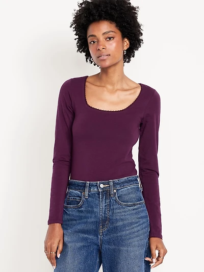 Fitted Double-Layer Scoop-Neck Top